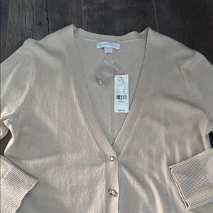New York & Company Light Cream V-Neck Button Cardigan